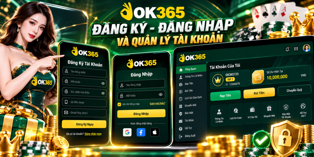Giao diện đăng ký, đăng nhập và quản lý tài khoản OK365